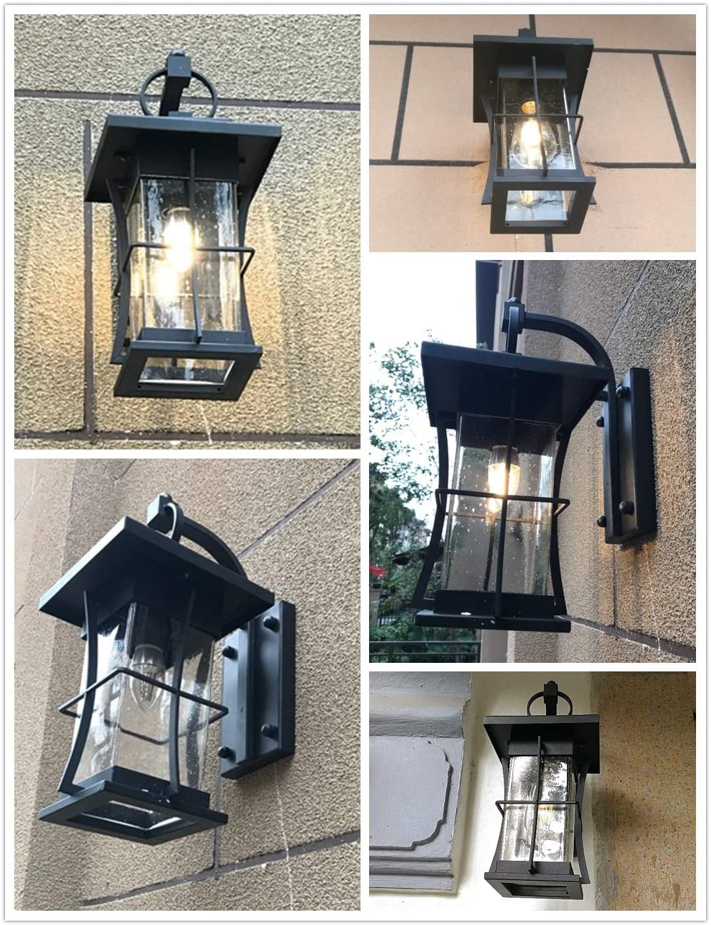 ANQIDI Waterproof Outdoor Wall Sconces Light Fixtures Exterior House Wall Lamps Black Metal with Clear Seeded Glass