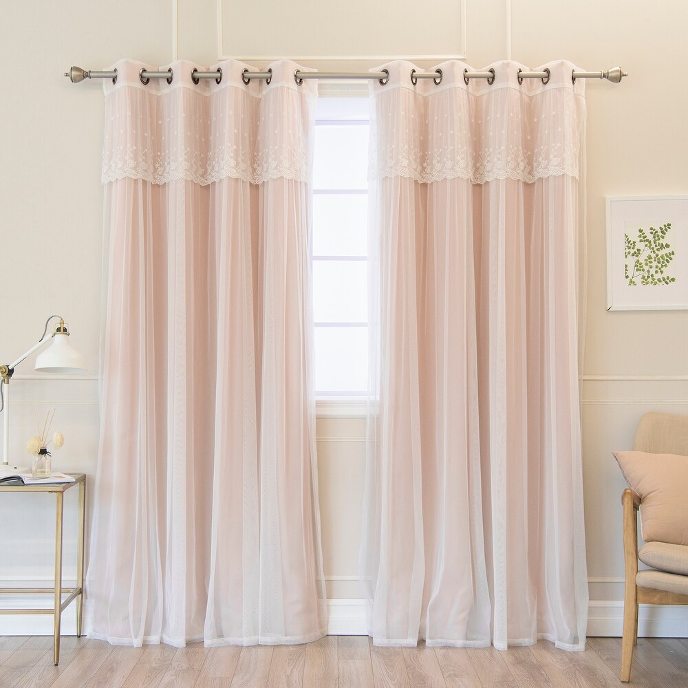 Aurora Home Tulle Sheer with Attached Valance   Blackout Mix   Match