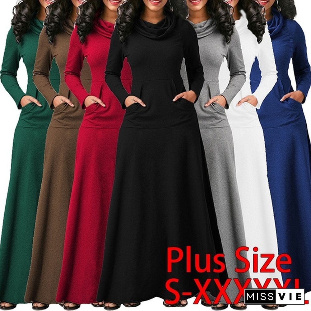 Autumn Winter Women Plus Size Hooded Dress Casual Long Pullover Cotton Long Dress 7 Colors