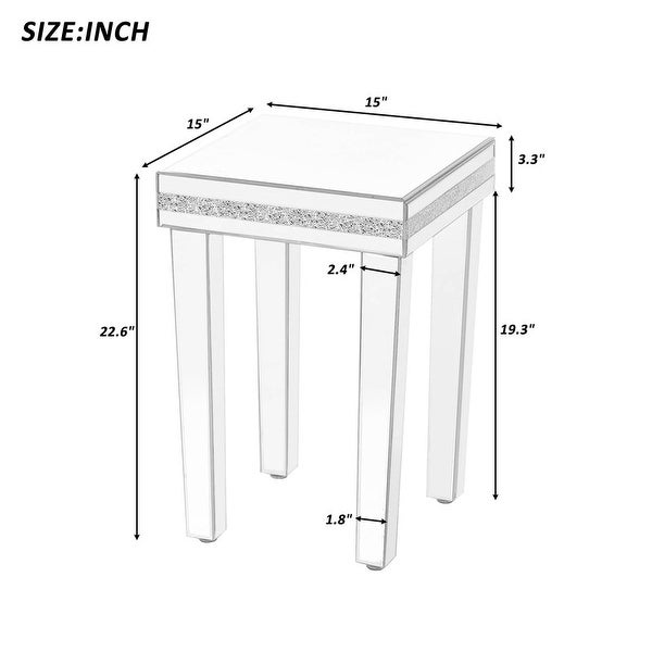 Glass Mirrored Side Table End Table with Adjustable Height Legs