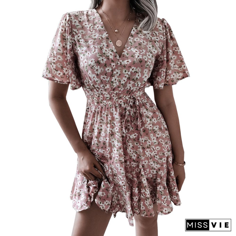 Women's Printed Chiffon Sexy Dress Girl