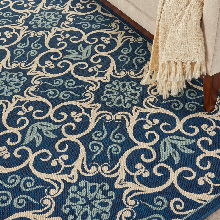 Adelene Navy Blue/Beige Indoor/Outdoor Rug