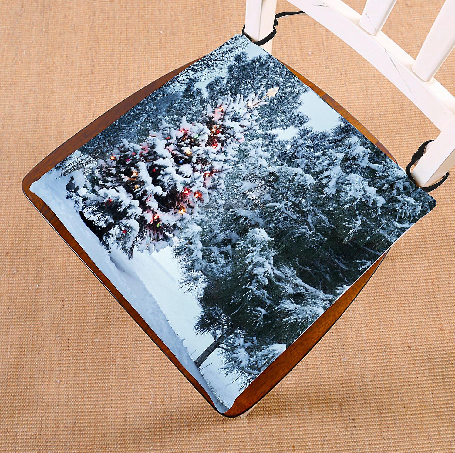 Landscape Nature Scenery Chair Pad， Snow Covered Christmas Tree In Winter Seat Cushion Chair Cushion Floor Cushion 50x50 Cm