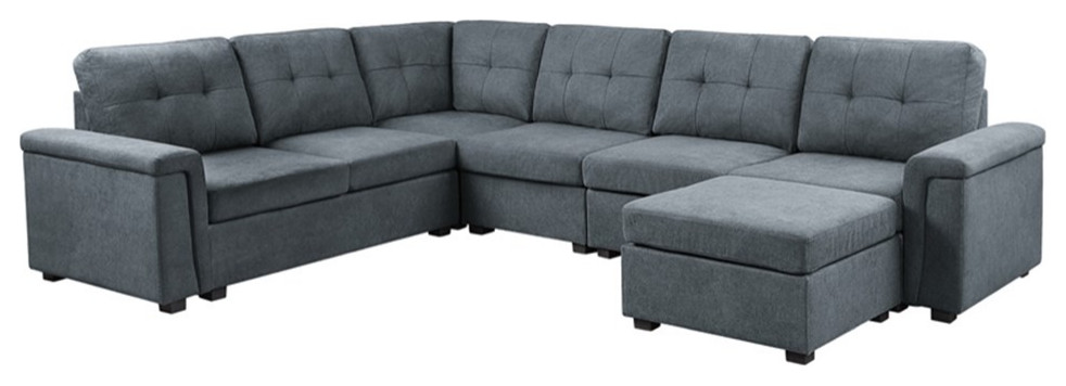 Isla Gray Woven Fabric 7 Seater Corner Sectional Sofa with Ottoman   Transitional   Sectional Sofas   by Homesquare  Houzz