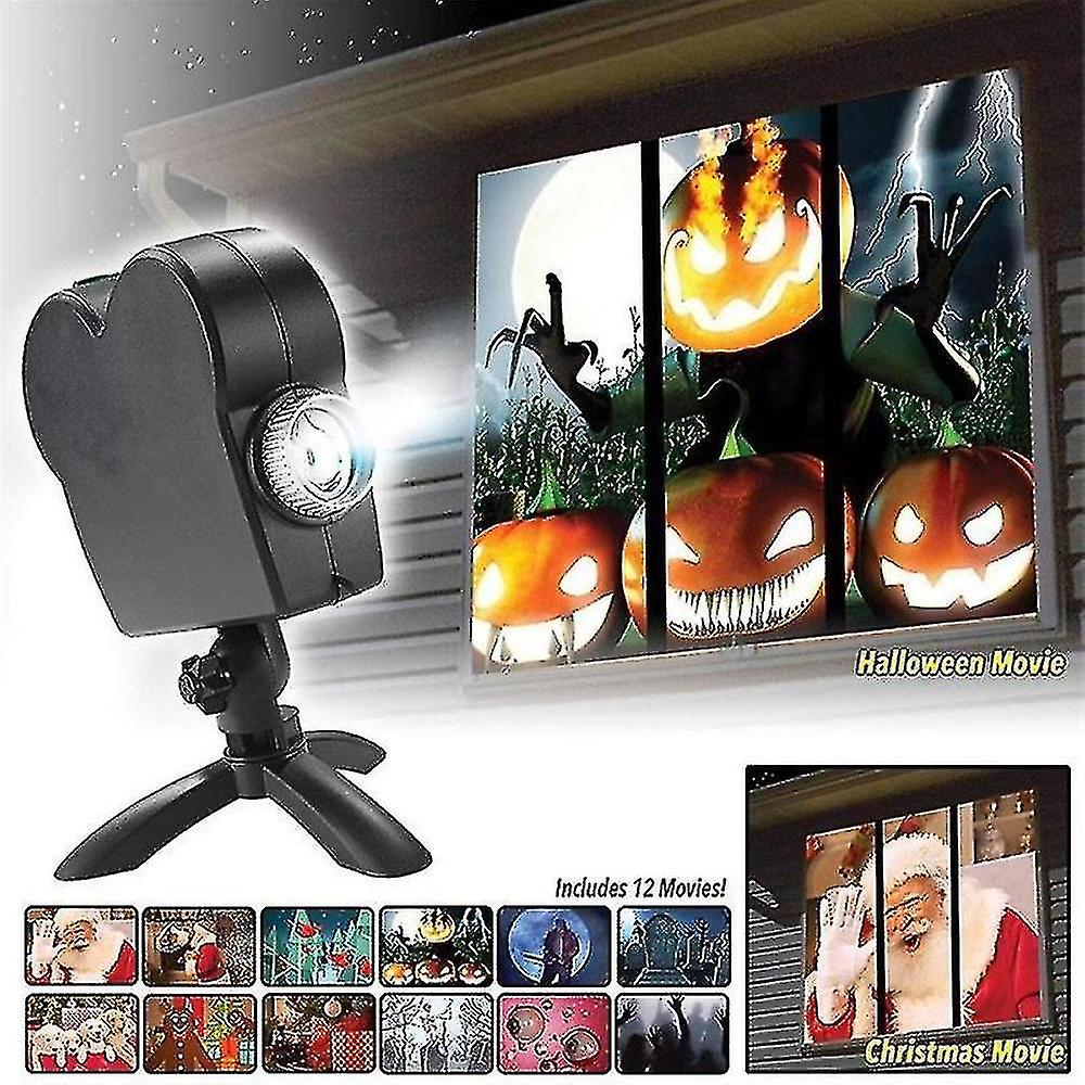 Halloween Window Projector Lamp Led Festival 12 Movies Christmas Display Light