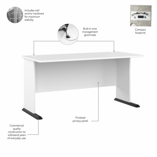 Bush Business Furniture Studio A 60W Computer Desk with Mobile and Lateral File Cabinets in White