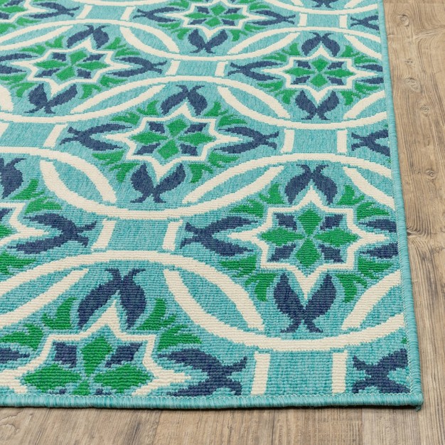 Marlowe Floral Lattice Patio Rug Blue green