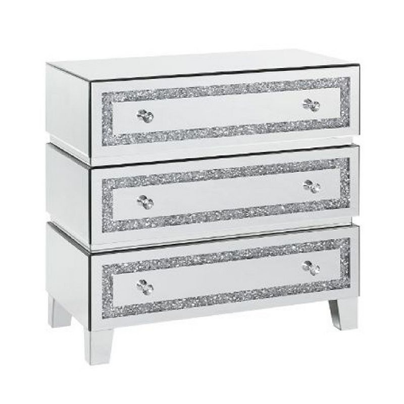 Storage Cabinet with 3 Drawers and Faux Diamond Inlays， Silver