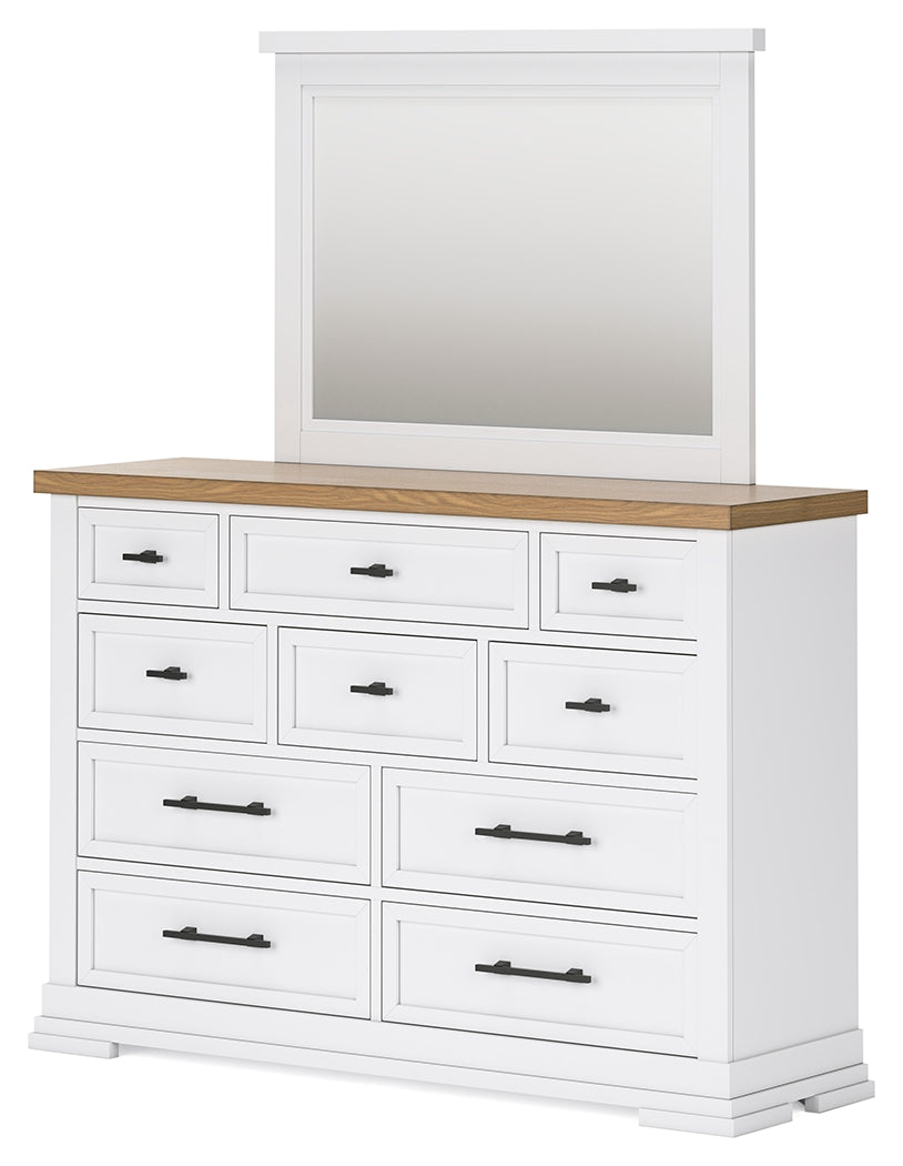 (Online Special Price) Ashbryn White/Natural California King Panel Storage Bedroom Set with Dresser and Mirror