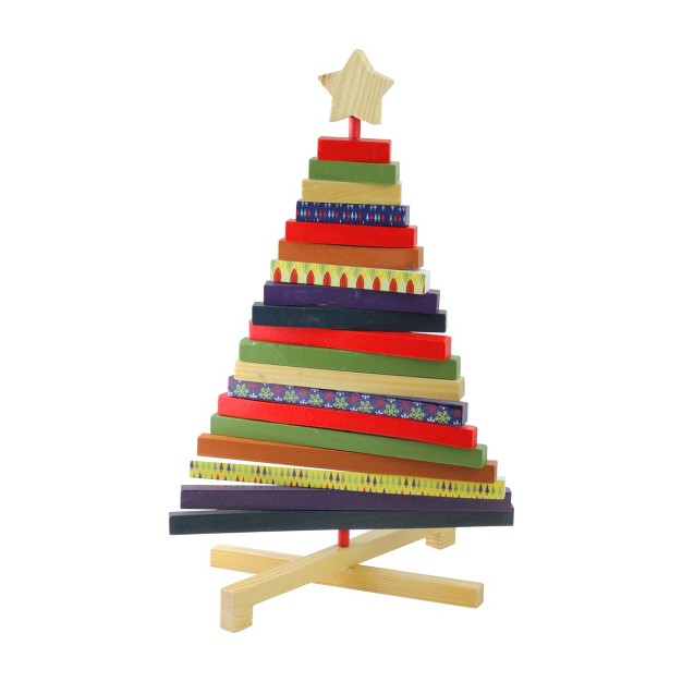 Beige And Red Adjustable Wooden Christmas Tree Tabletop Decor