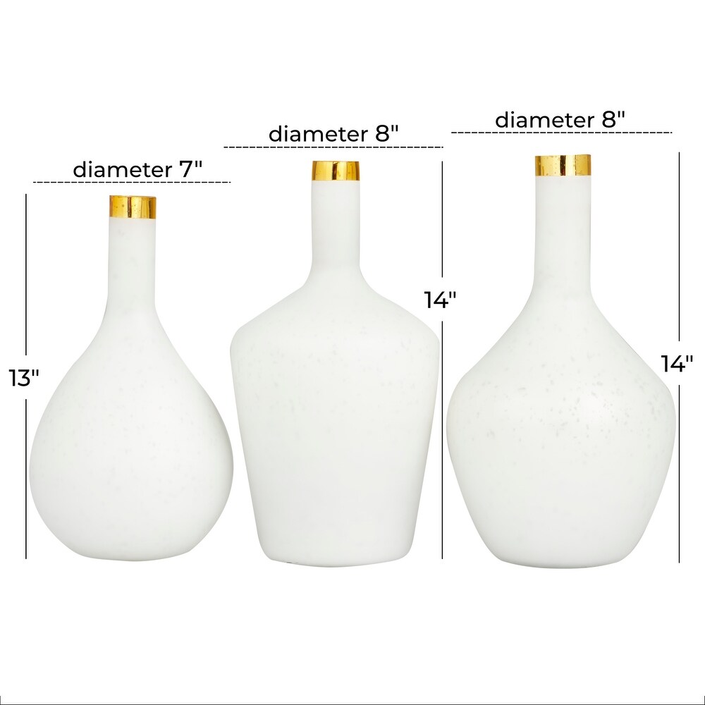 White or Blue Glass Vase with Gold Rim (Set of 3)