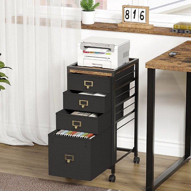 Trinity 4 Drawer File Cabinet Mobile Filing Cabinet Rolling Printer Stand Fits A4 Or Letter Size Under Desk Storage Cabinet For Home Office Black