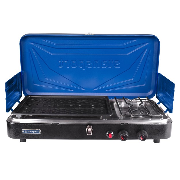 Stansport Propane Stove And Grill Combo Piezo Ignition Blue