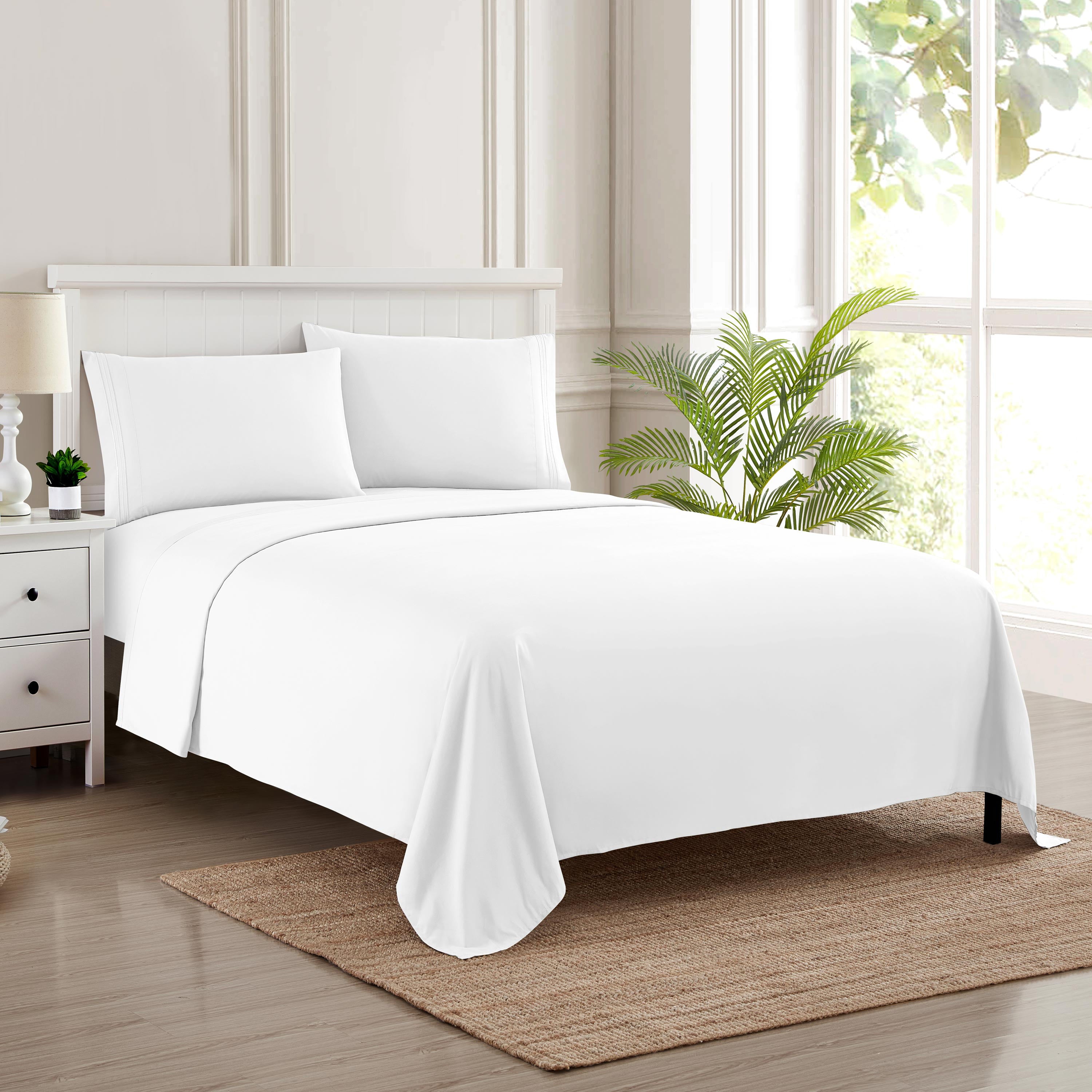 Sweet Home Collection 1800 Series Bed Sheets - Extra Soft Microfiber Deep Pocket Sheet Set - White， Queen