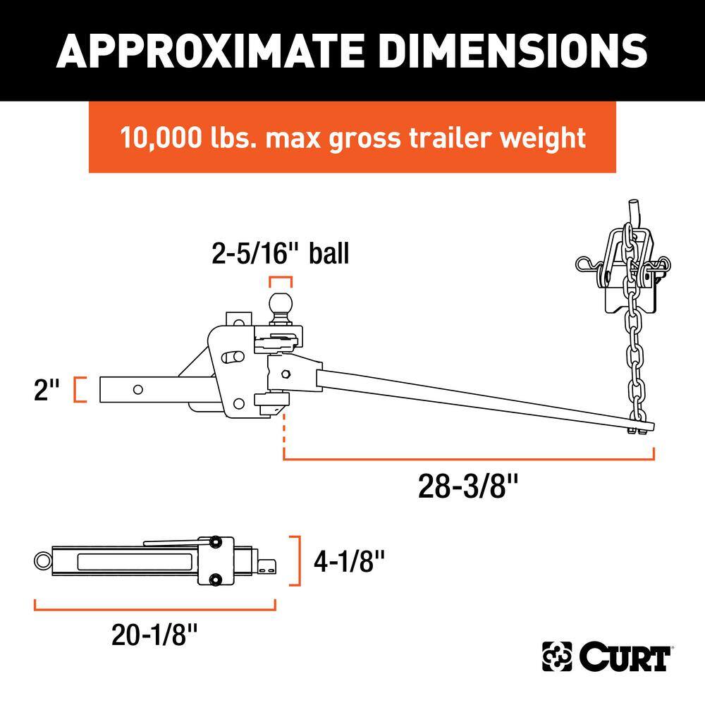 CURT Short Trunnion Bar Weight Distribution Hitch Kit (8K - 10K lbs. 28-38