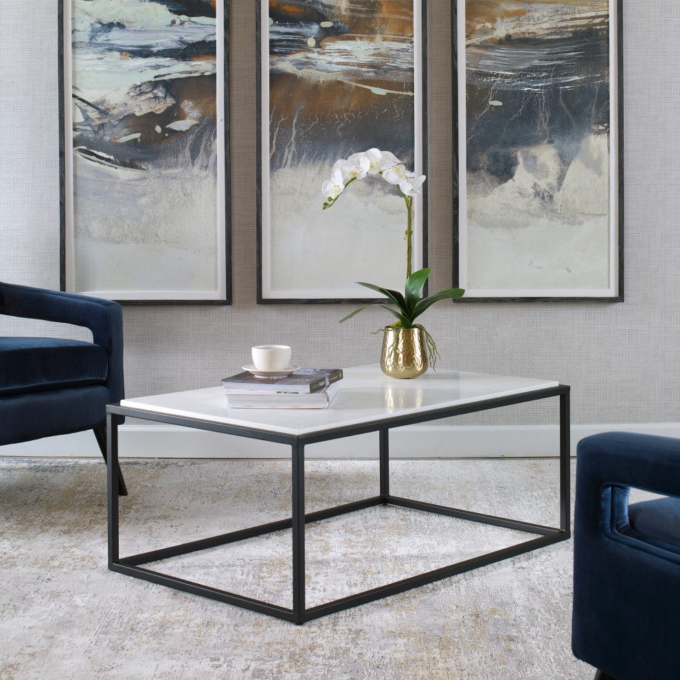 Uttermost Vola Modern White Marble Coffee table   Transitional   Coffee Tables   by Uttermost  Houzz