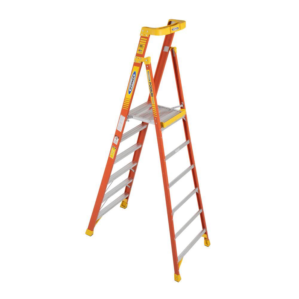 Werner 6 ft. Fiberglass Podium Step Ladder 12 ft. Reach 300 lbs. Type IA Duty Rating PD6206