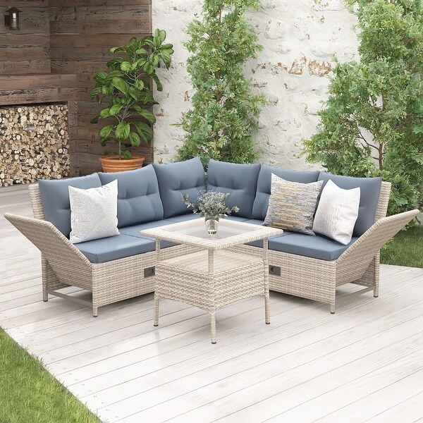 4-Piece Outdoor Patio Rattan Sofa Set with Adjustable Backs - Overstock - 37158853