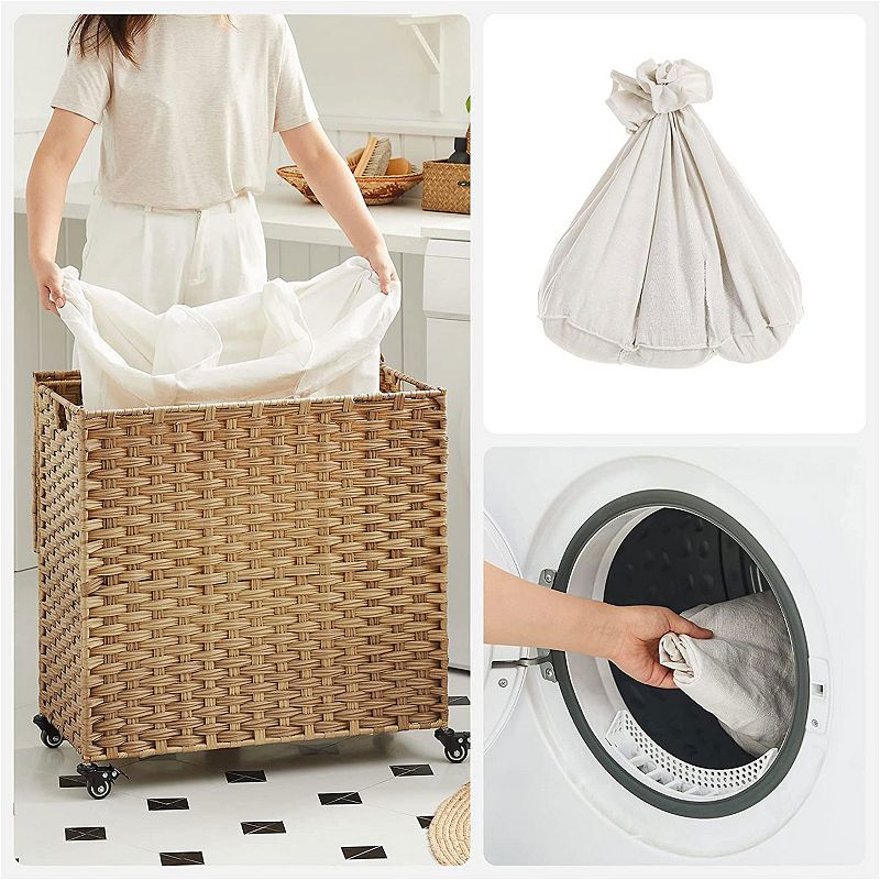 140l Handwoven Laundry Basket With Wheels