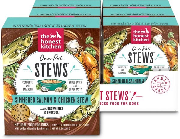 The Honest Kitchen One Pot Stew Simmered Salmon and Chicken Stew Wet Dog Food， 10.5-oz， case of 6