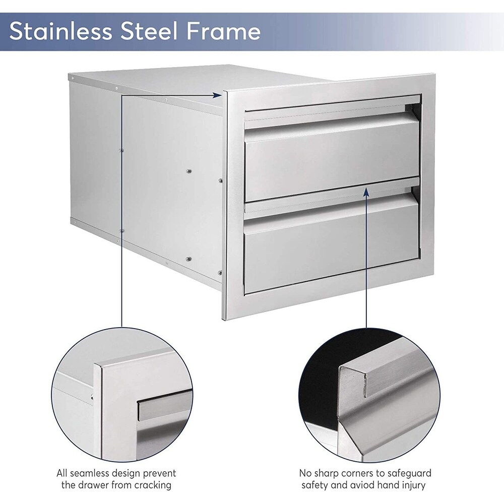 Outdoor Kitchen Drawers Stainless Steel 18 x 15 x 23.2 inch Flush Mount BBQ Drawers Double Layer Access Storage Drawers