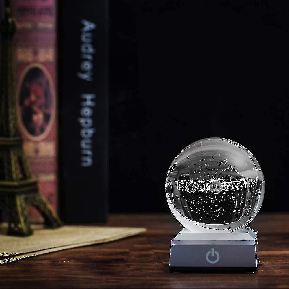 Solar System Crystal Ball 80mm Solar System With Touch Switch Led Light Base Cosmic Model With Planet Name