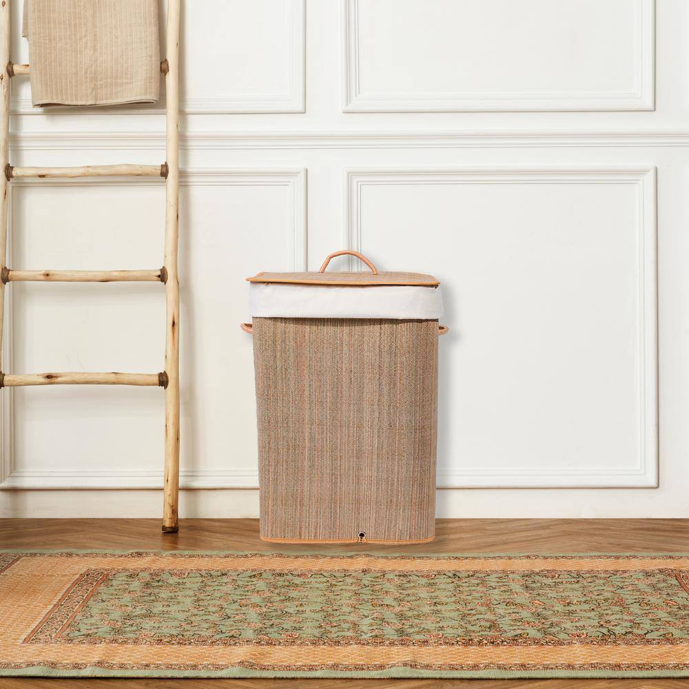 Vintiquewise Rectangle Mendong Bamboo Laundry Hamper with Lid and Handles for Easy Carrying QI004430-G_SQ