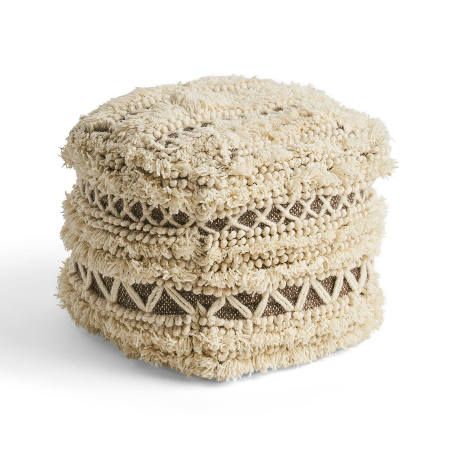 Noble House Cube Tribal Tufted Wool Pouf