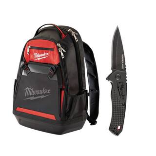 MW 10 in. Jobsite Tool Backpack with Hardline D2 Steel Smooth Blade Pocket Folding Knife (2-Piece) 48-22-8200-48-22-1997