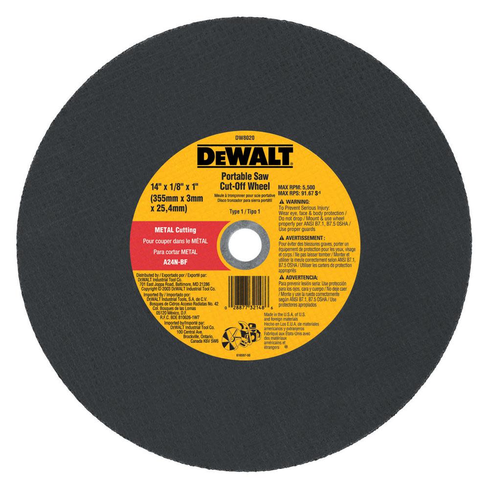 DW 14-in x 1/8-in x 20 mm Metal Cutting Blade DW8021 from DW