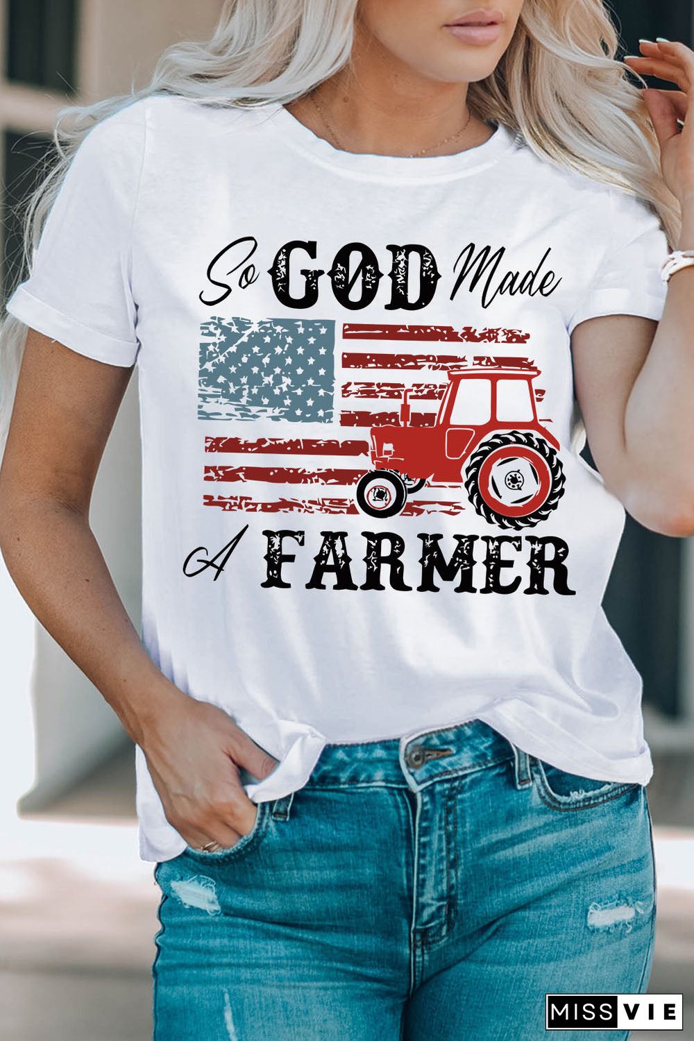 White So God Made A Farmer Graphic Tee