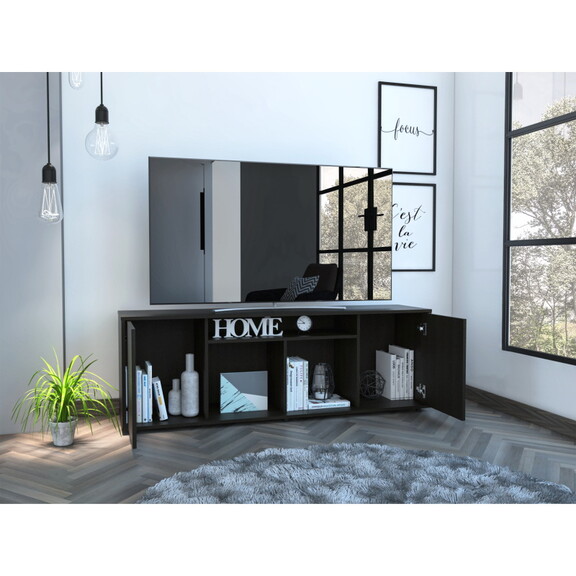 Falmouth Rectangle 3 Shelf TV Stand Black Wengue B...