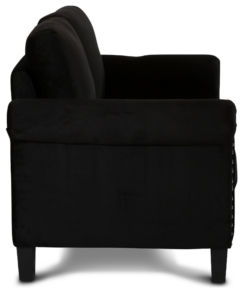 Benzara BM271910 Judy Velvet Upholstered Loveseat With Nailhead Trim  Black   Transitional   Loveseats   by VirVentures  Houzz