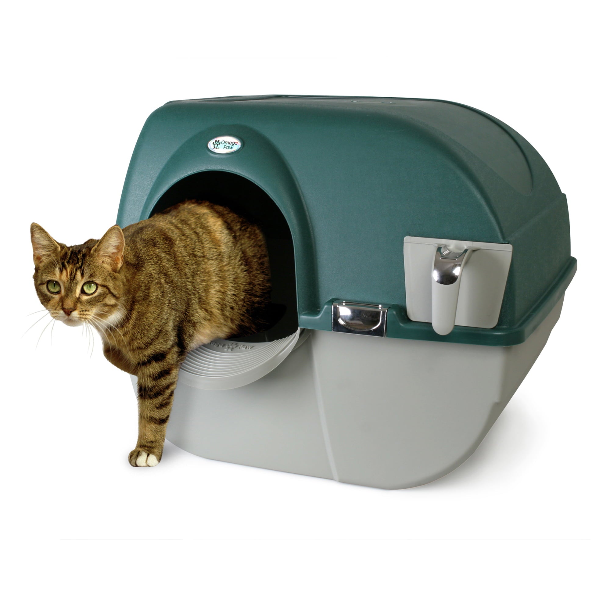 Omega Paw Premium Roll 'N Clean Self Cleaning Litter Box， Large， Green