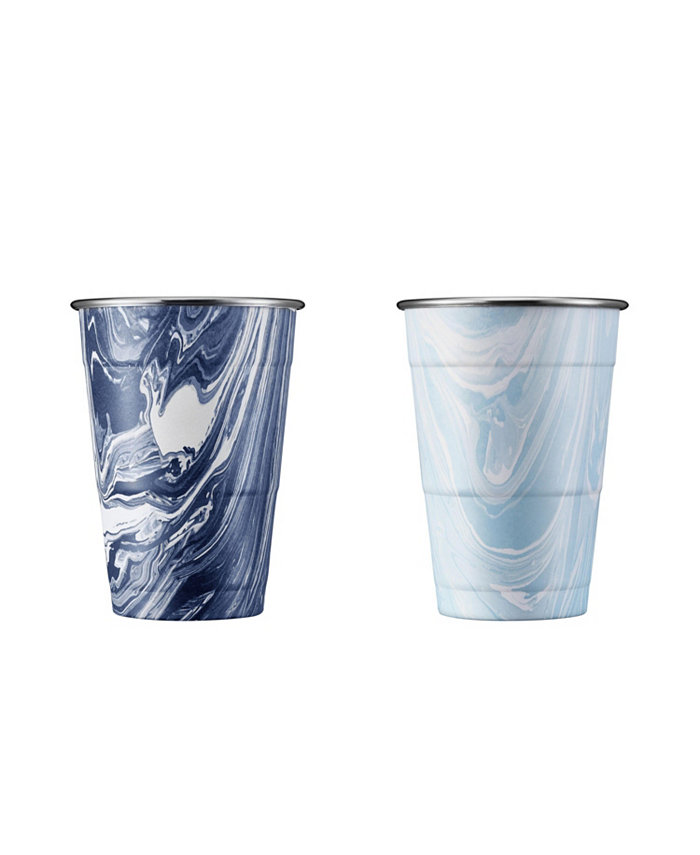 Cambridge Navy and Light Blue Swirl 18 oz Party Cups - Set of 2