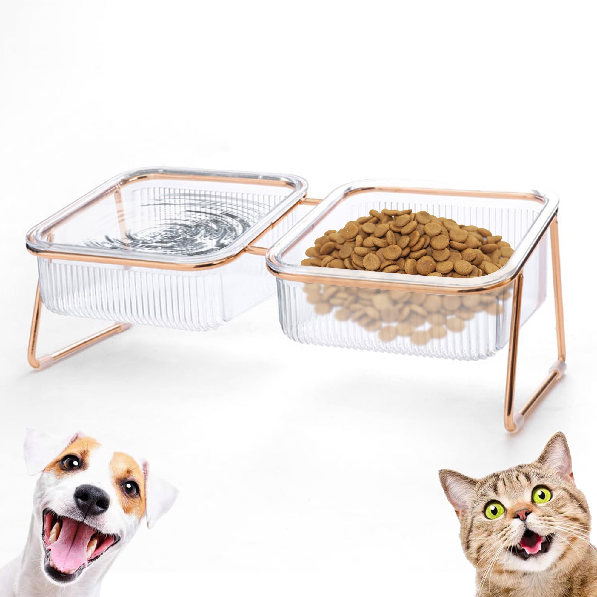 Ptlom Pet Food Bowls with Stainless Stands, Basic Dogs Cats Elevated Feeding Bowl Set