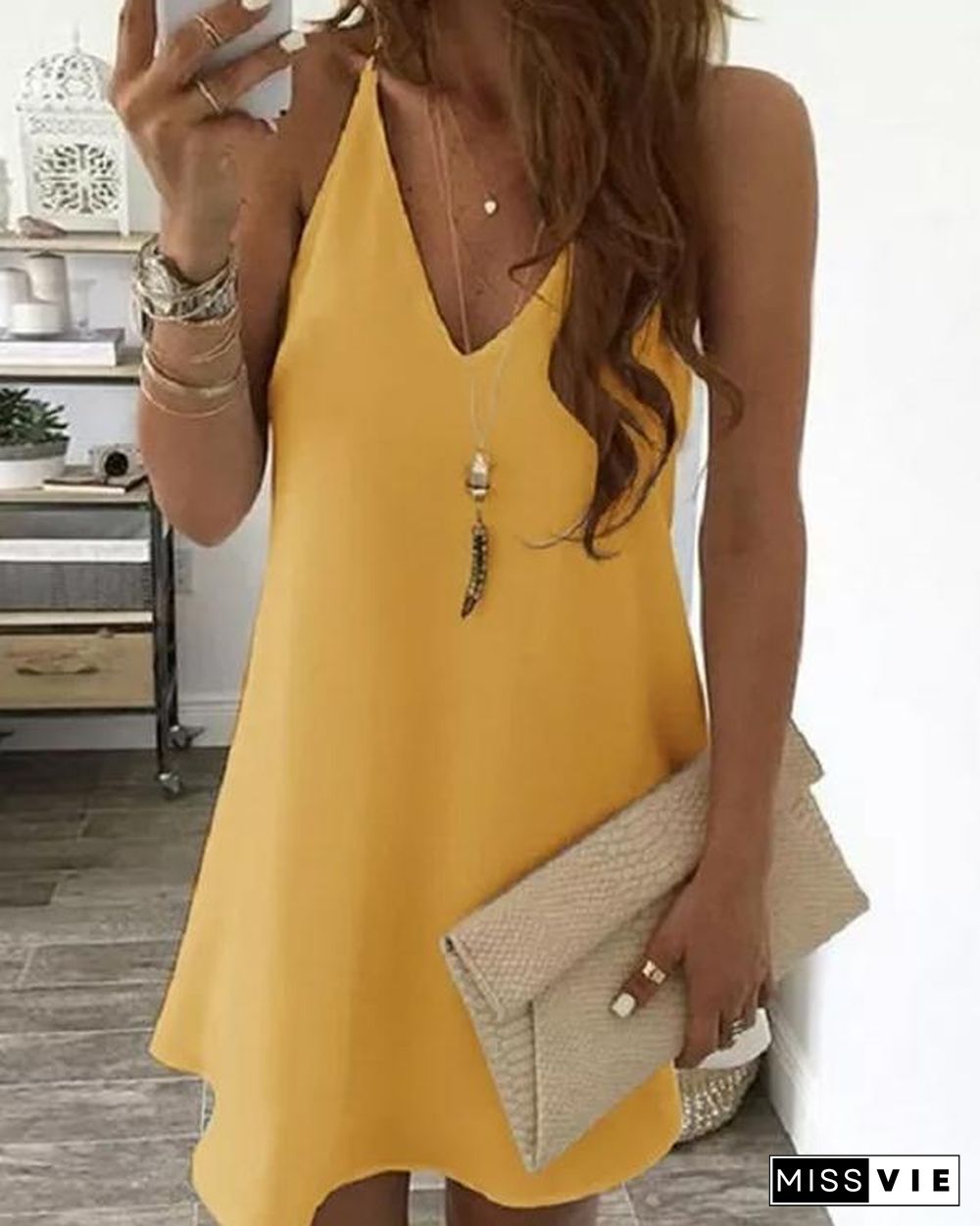 Chiffon V Neck Camisole Dress