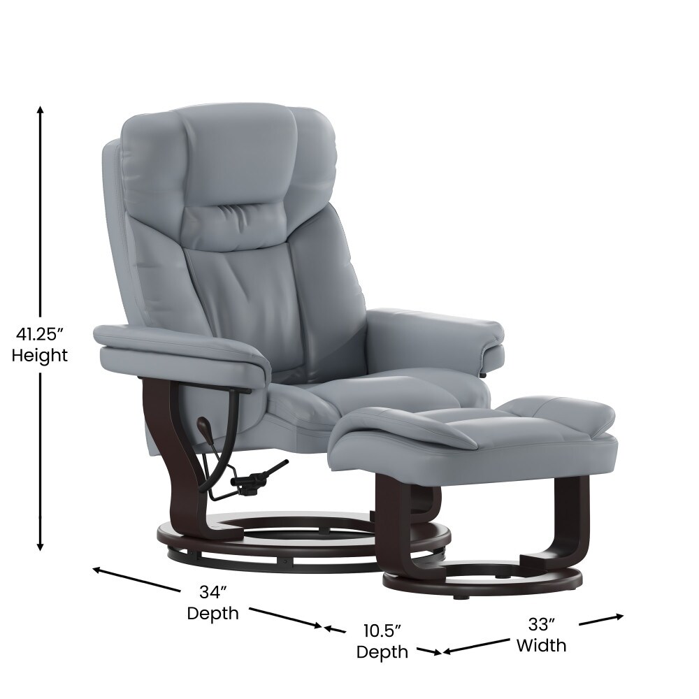 Contemporary Multi Position Recliner and Curved Ottoman with Swivel Base