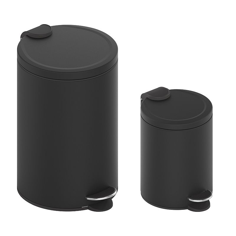 3.2 Gal./12-Liter and 0.8 Gal./3 Liter Stylish Round Black Metal Step-on Trash Can Set