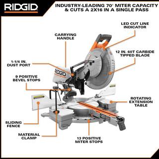 RIDGID 15 Amp Corded 12 in. Dual Bevel Sliding Miter Saw with 70 Deg. Miter Capacity and LED Cut Line Indicator R4222