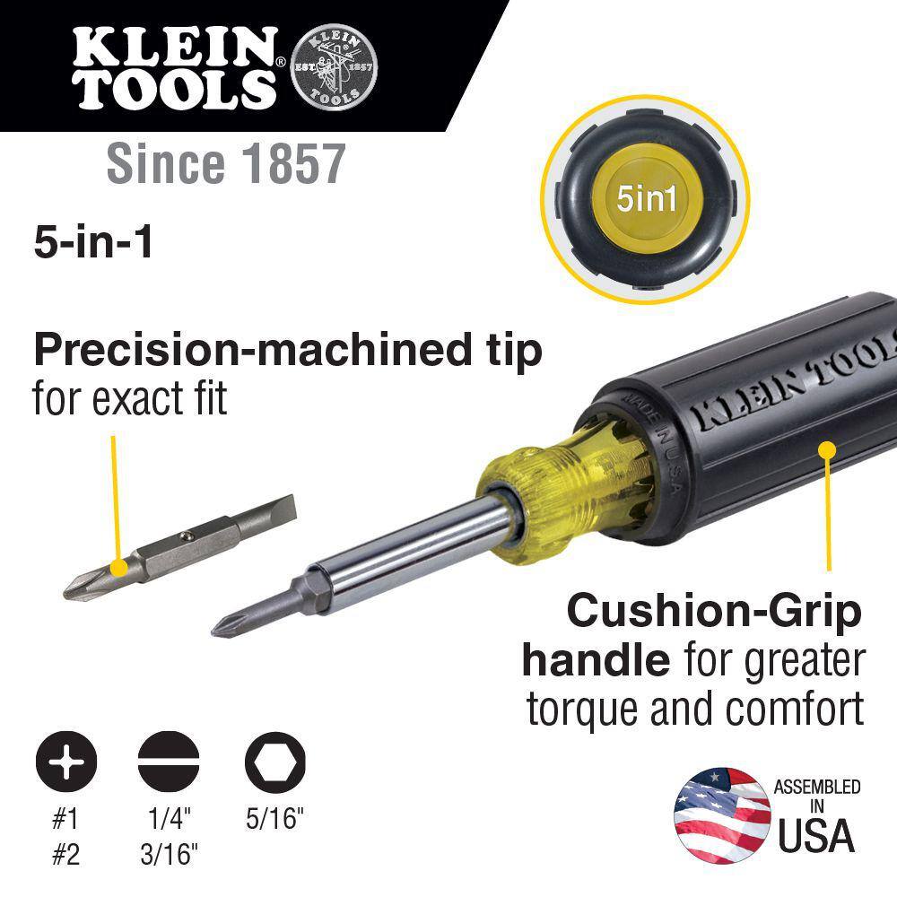 Klein Tools 5-in-1 ScrewdriverNut Driver- Cushion Grip Handle 32476