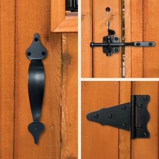 NUVO IRON Wooden Gate Combo Kit with Two 6 in. Tee Hinges Latch with Catch and Handle WGCKH