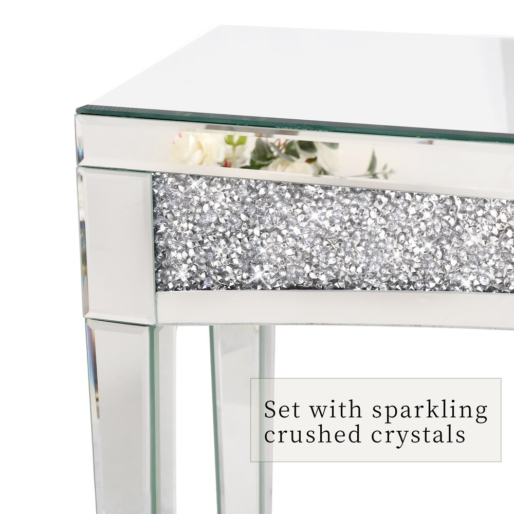 Crystal Console Table Mirrored Desk with Glass Diamond