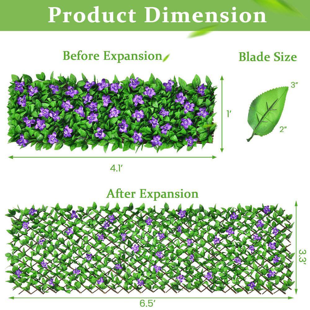 WELLFOR 79 in. W x 39 in. D Willow and Polyester Faux Ivy Privacy Garden Fence with Purple Flower (4-Piece) NP-HPY-10481PU-4