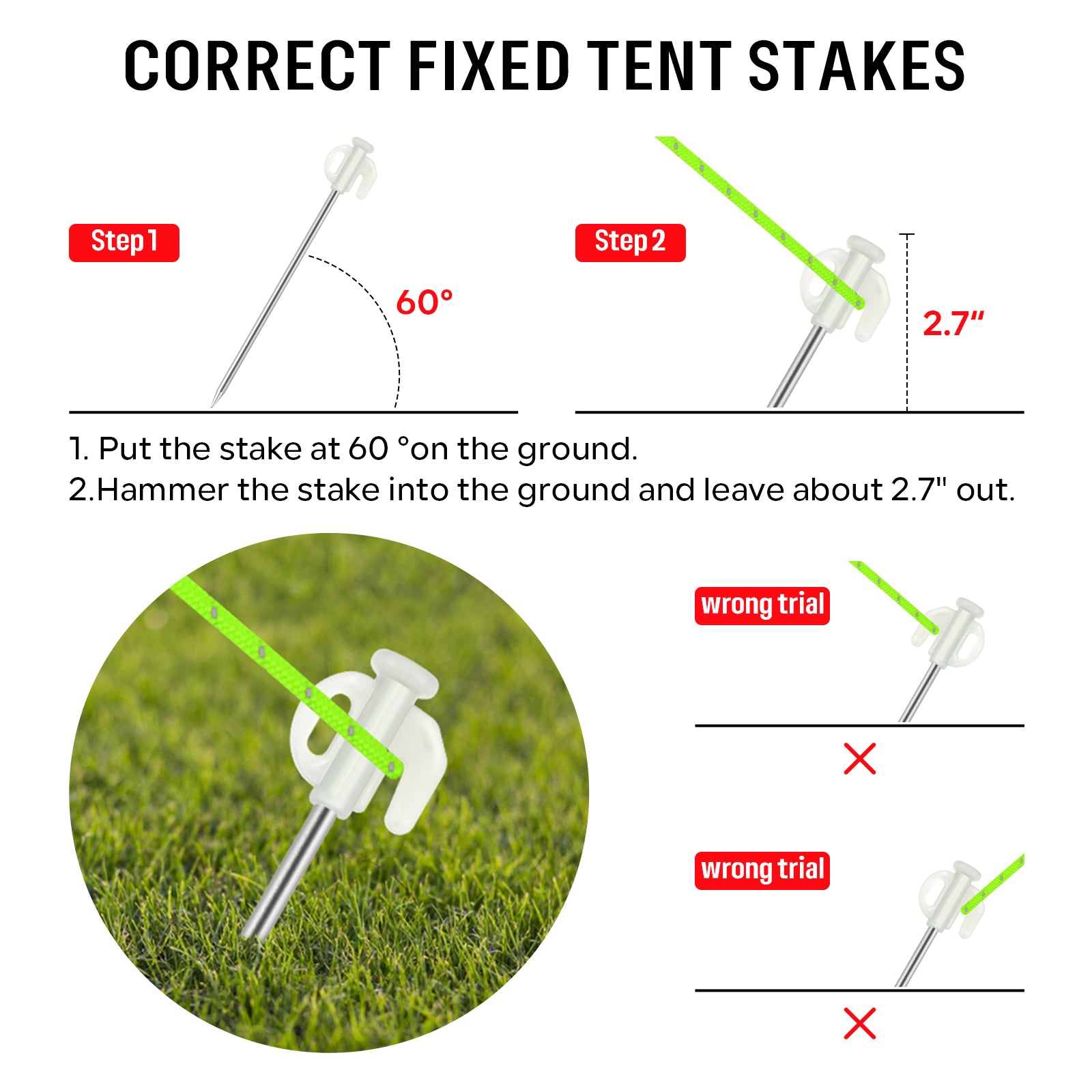 SAN LIKE 20pcs Tent Stakes Heavy Duty Tent Stakes Pegs Windproof Metal Stakes with Luminous Head for Pitching Camping Tents Outdoor All Kinds of Ground