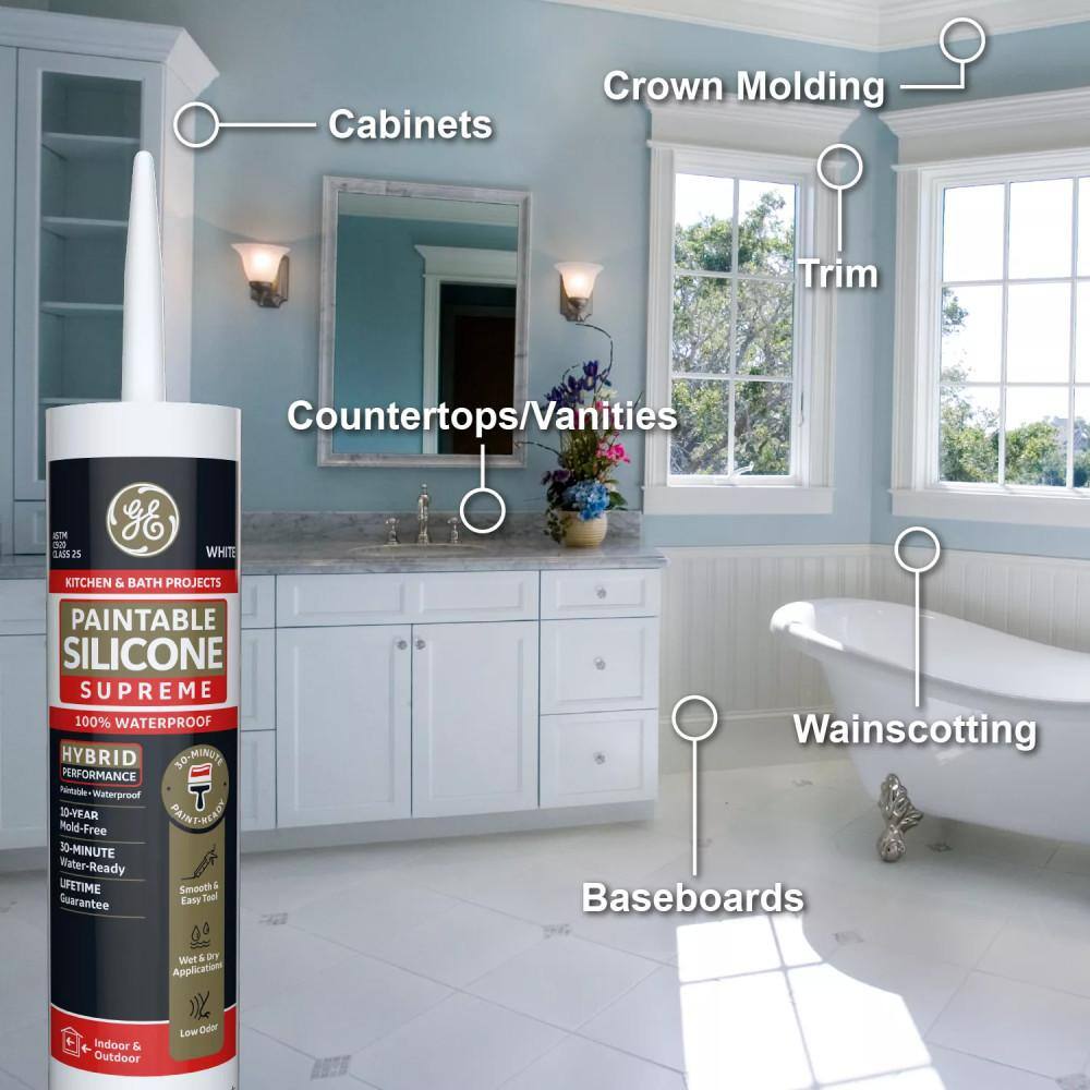 GE Paintable Silicone Supreme 9.5 oz. White Kitchen and Bath Sealant 2733743