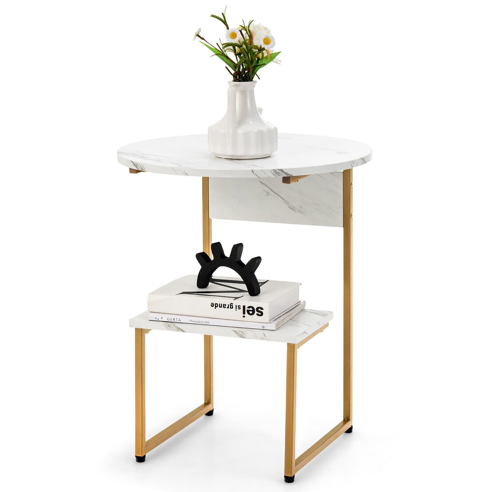 Gymax 2-Tier Side Table Nightstand End Table Coffee Table w/ G-Shaped