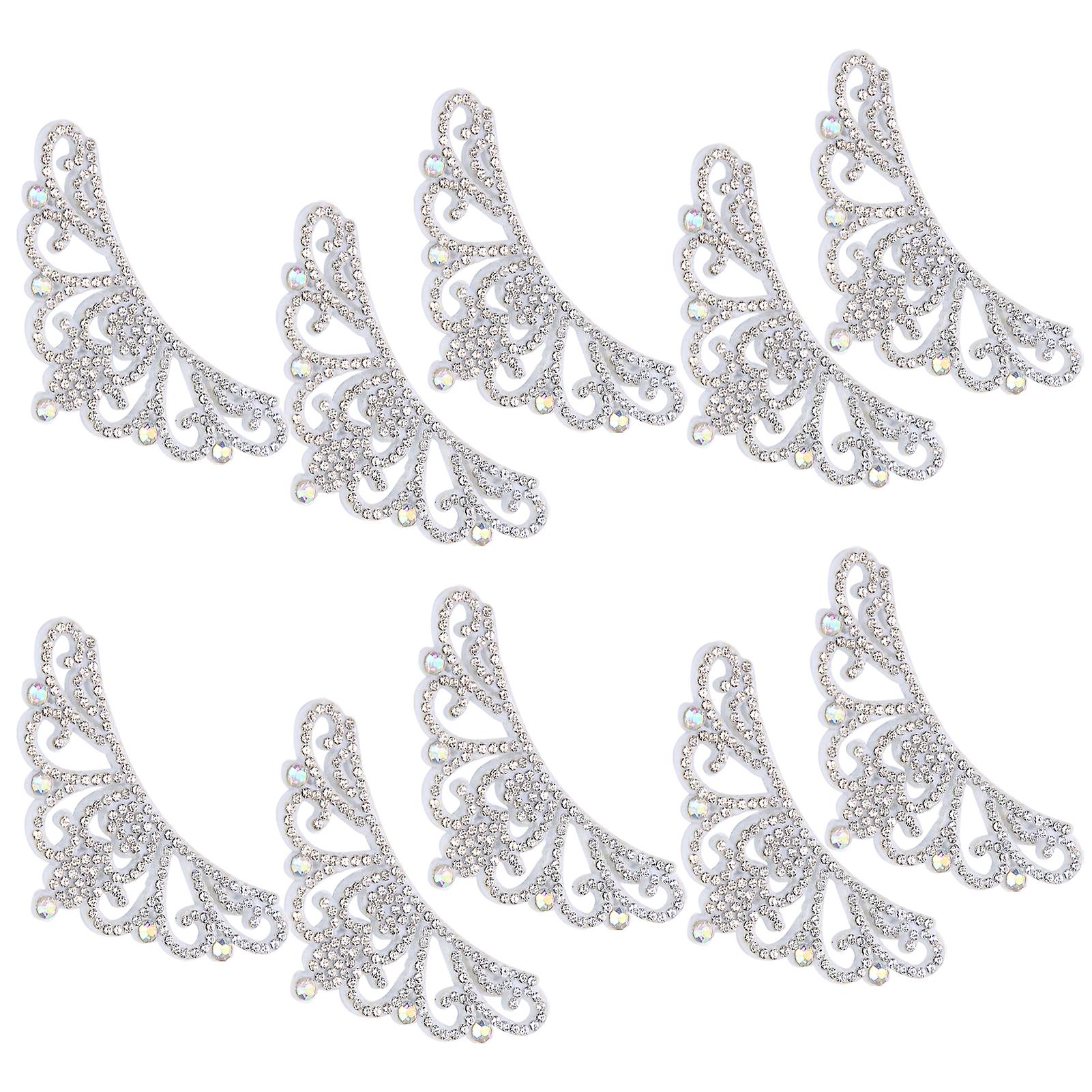 10pcs Rhinestones Cloth Applique Crown Shaped Patches Clothes Accessories8.3x4.5cm White