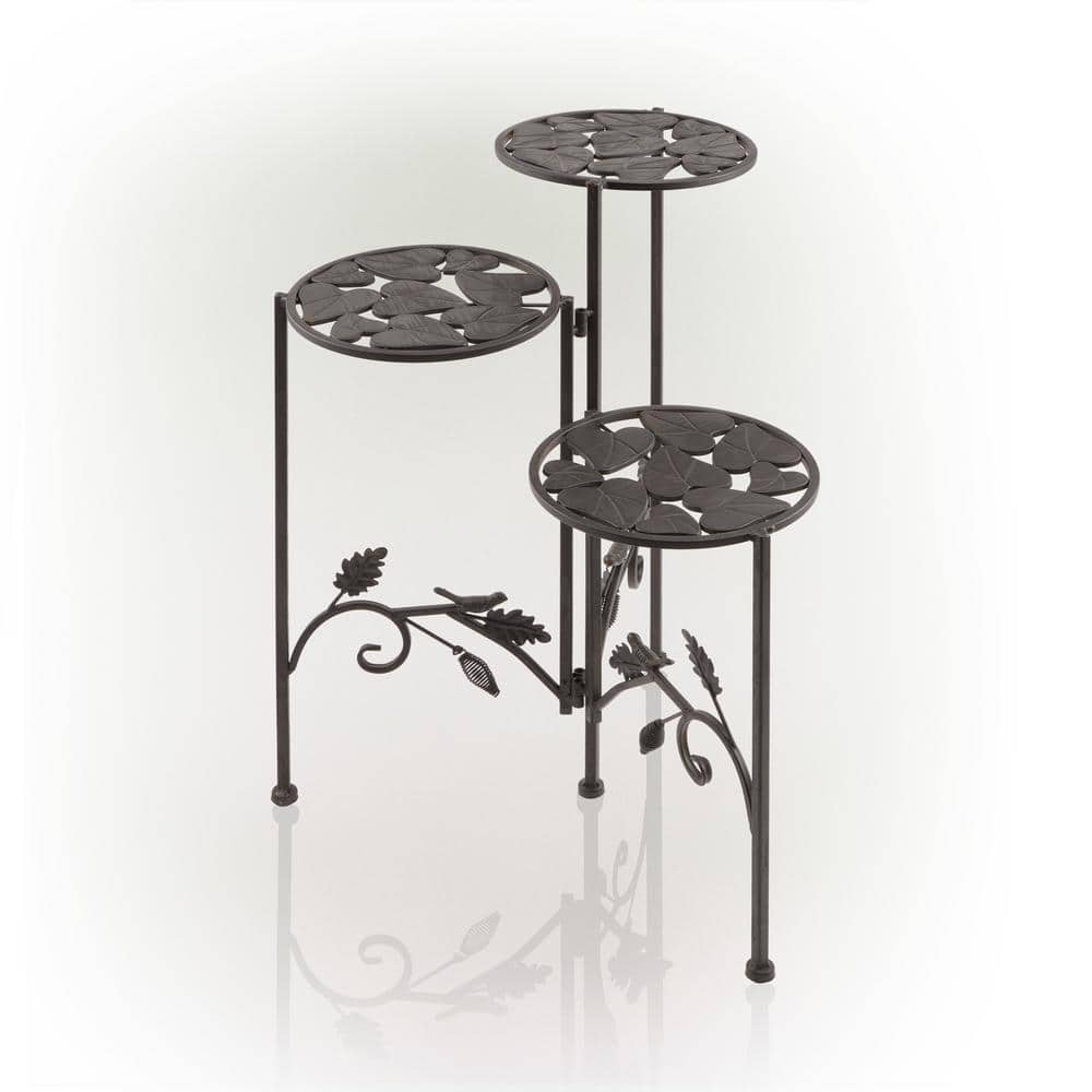 Alpine Corporation 23 in. Tall Outdoor Metal Rustic 3-Tier Garden Plant Stand BVK110