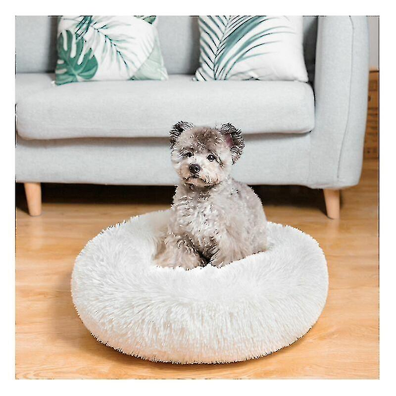 Pet Mat， Kennel， Cat Litter， Round Plush， Autumn And Winter Warm Cat Bed， Round White， Diameter 40cm Hy